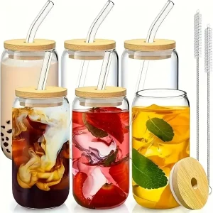 Glass Cup  7.8 oz  Bamboo Lid and Straw