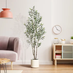 Artificial Olive Tree With Large White Planter Muti-Trunk Faux  5/7/9 Realistic Branches