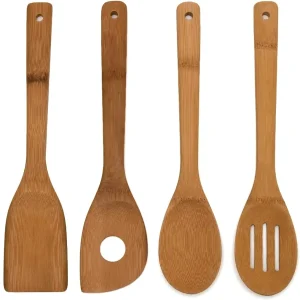 Bamboo Wood Kitchen Tools 6-Piece Set In Mesh Bag