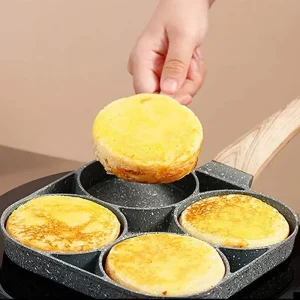4 Hole Frying  Pan Non Stick  Wooden Handle
