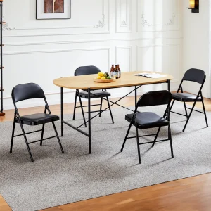 Leather Padded Folding Chairs  4 Pack Sturdy Metal
