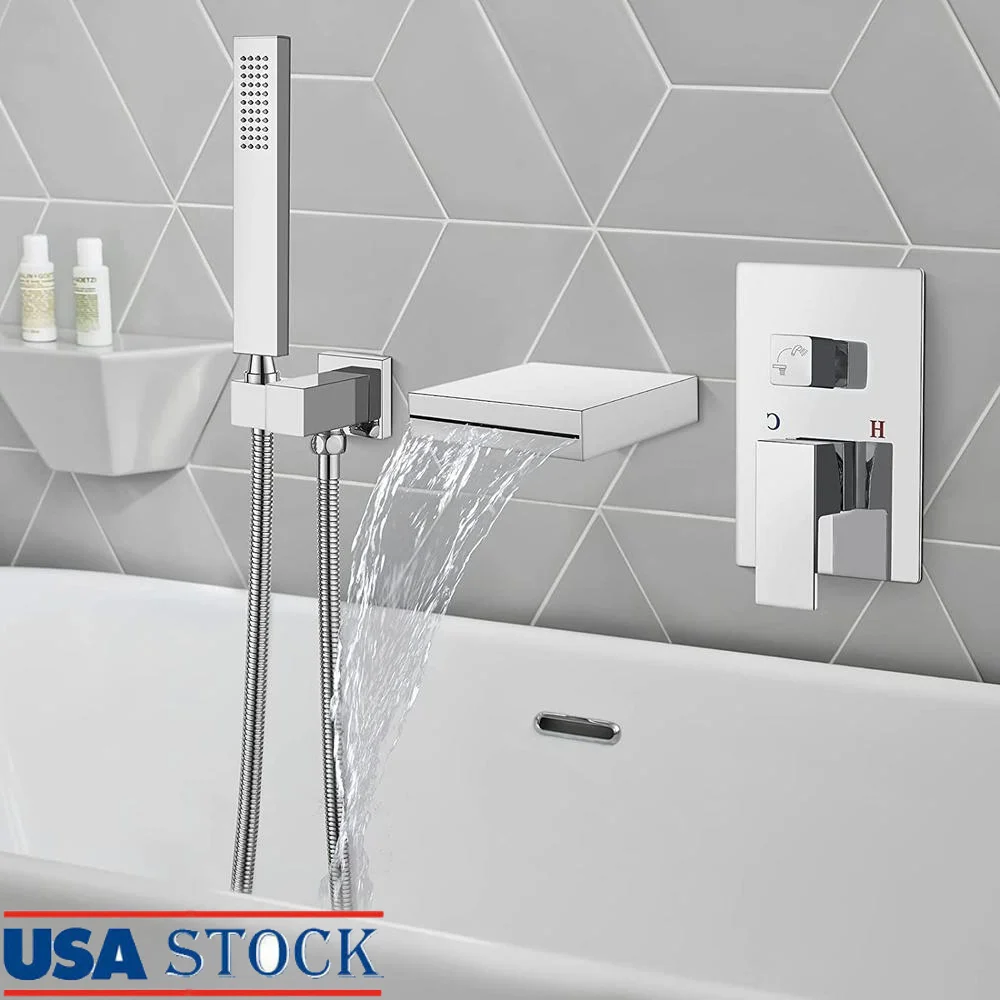 Wall Mounted Waterfall Bathtub Faucet Handheld Sprayer