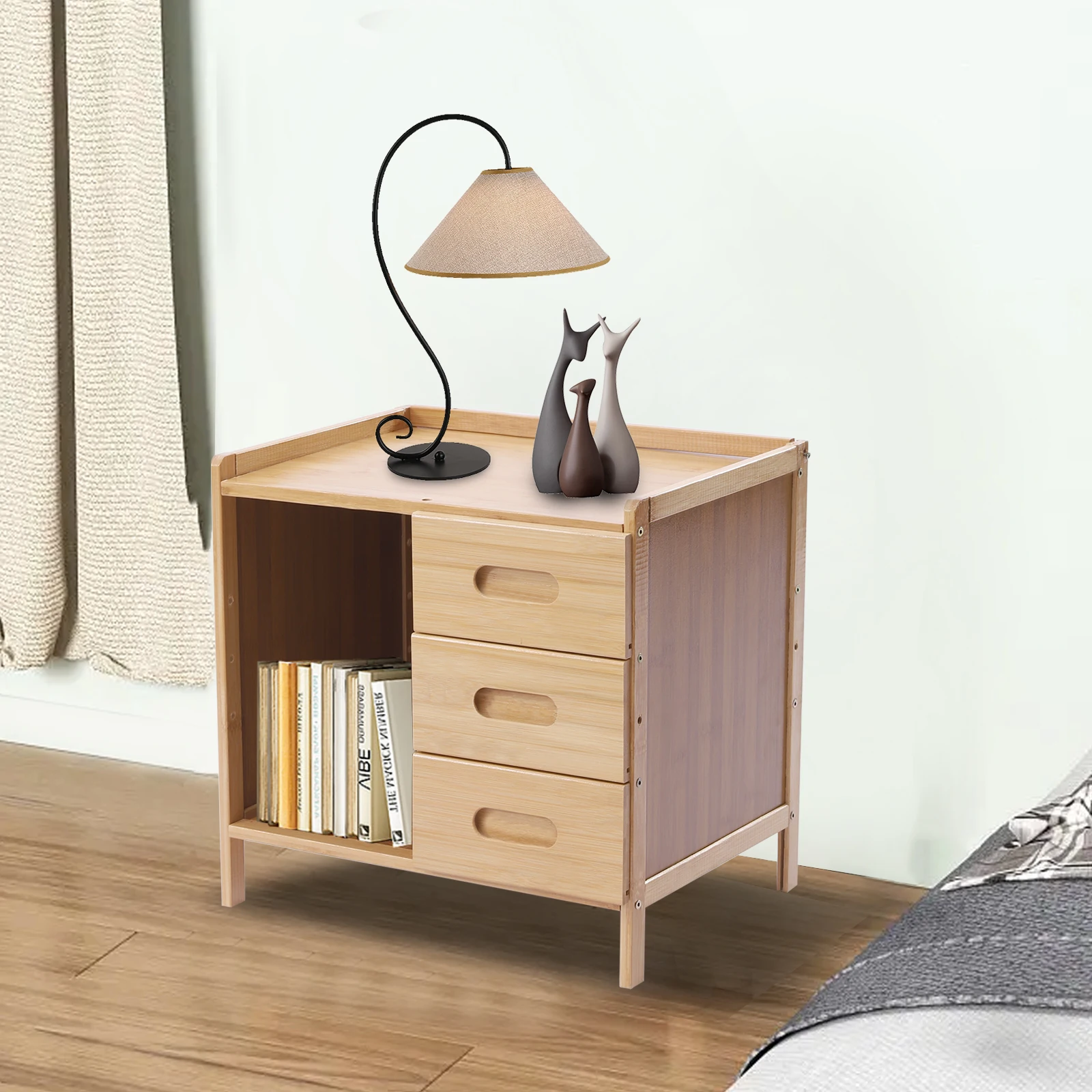 3 Drawer Modern Bamboo Nightstand Side Table